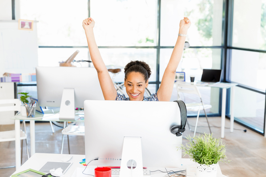 Portrait of Excited Afro-American Office Worker